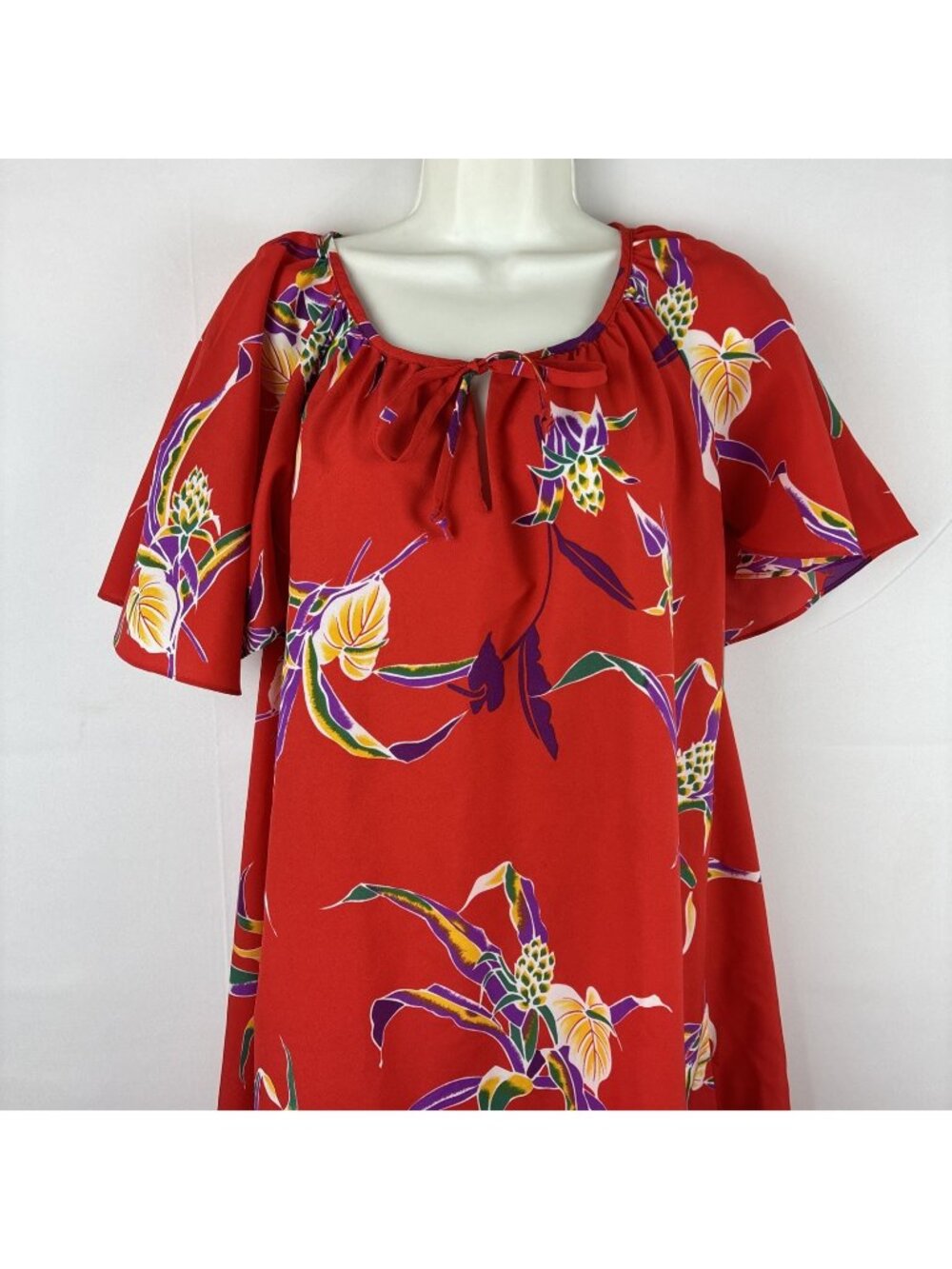 VTG Hilo Hattie Hawaiian Maxi Muumuu Dress Cotton Tulip Sleeves Beach Cruise L - Picture 1 of 6